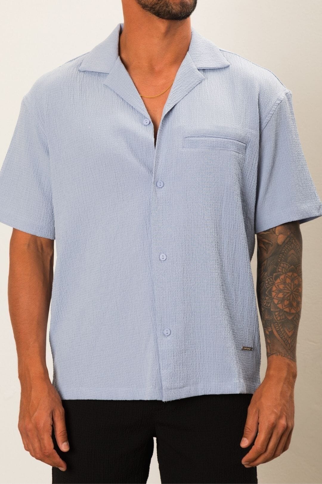 Powder Blue Seersucker Resort Shirt