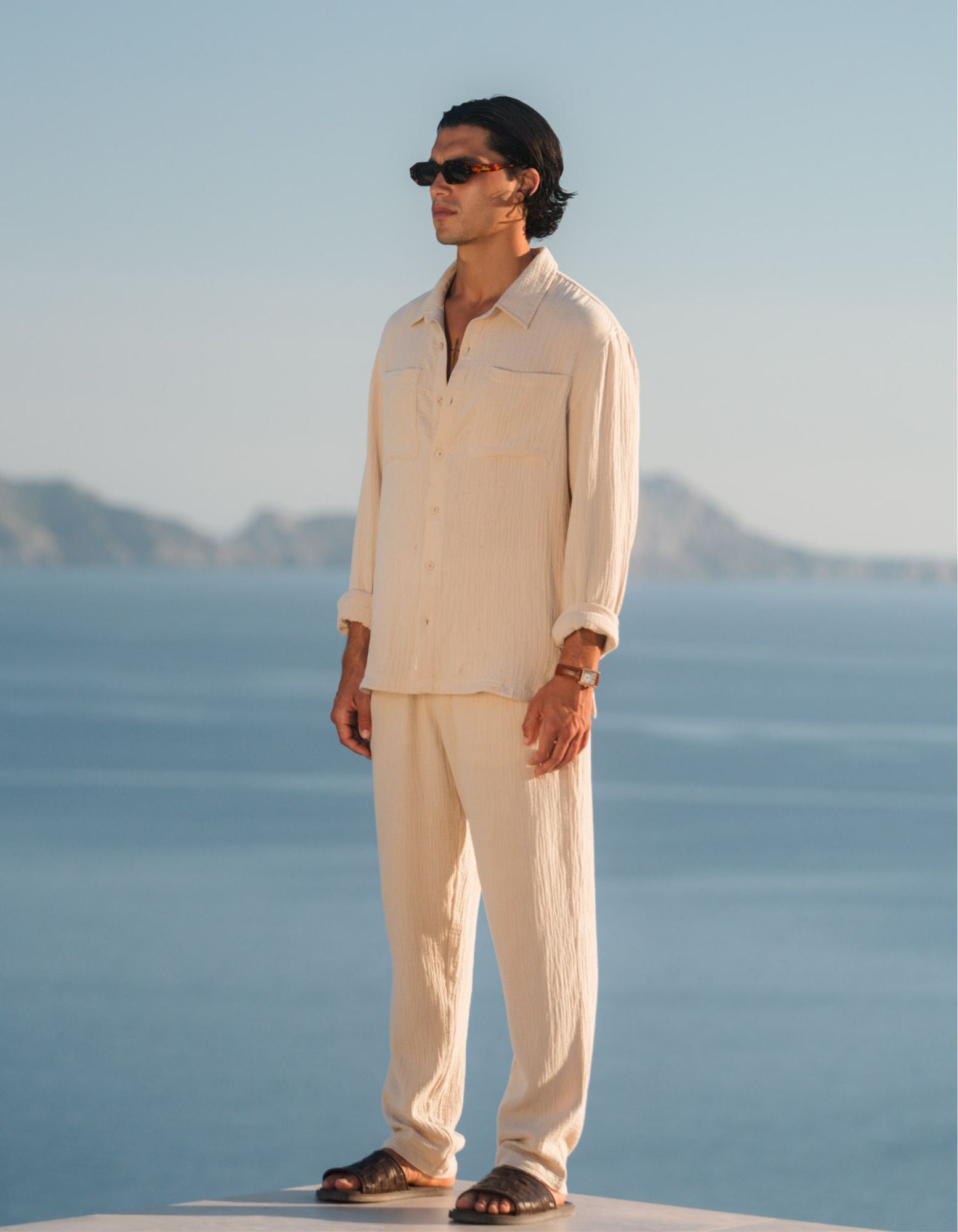 Duane Cotton Gauze L/S Shirt - Sand