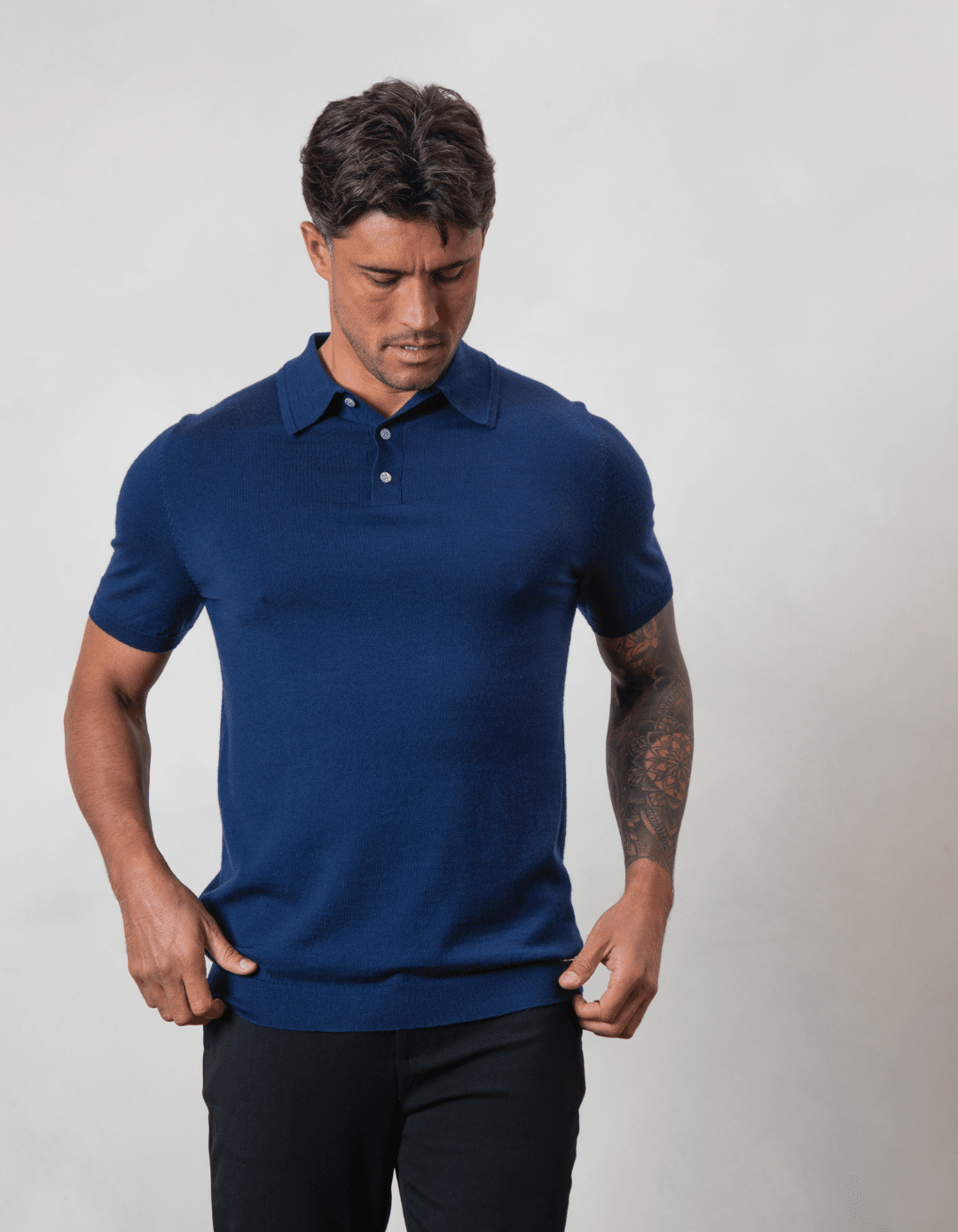 Men's Button Merino Polo | Navy Merino Wool Polo for Men | Express ...