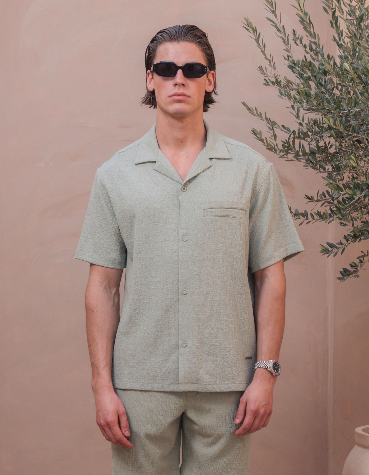 Hassan Seersucker S/S Shirt - Sage