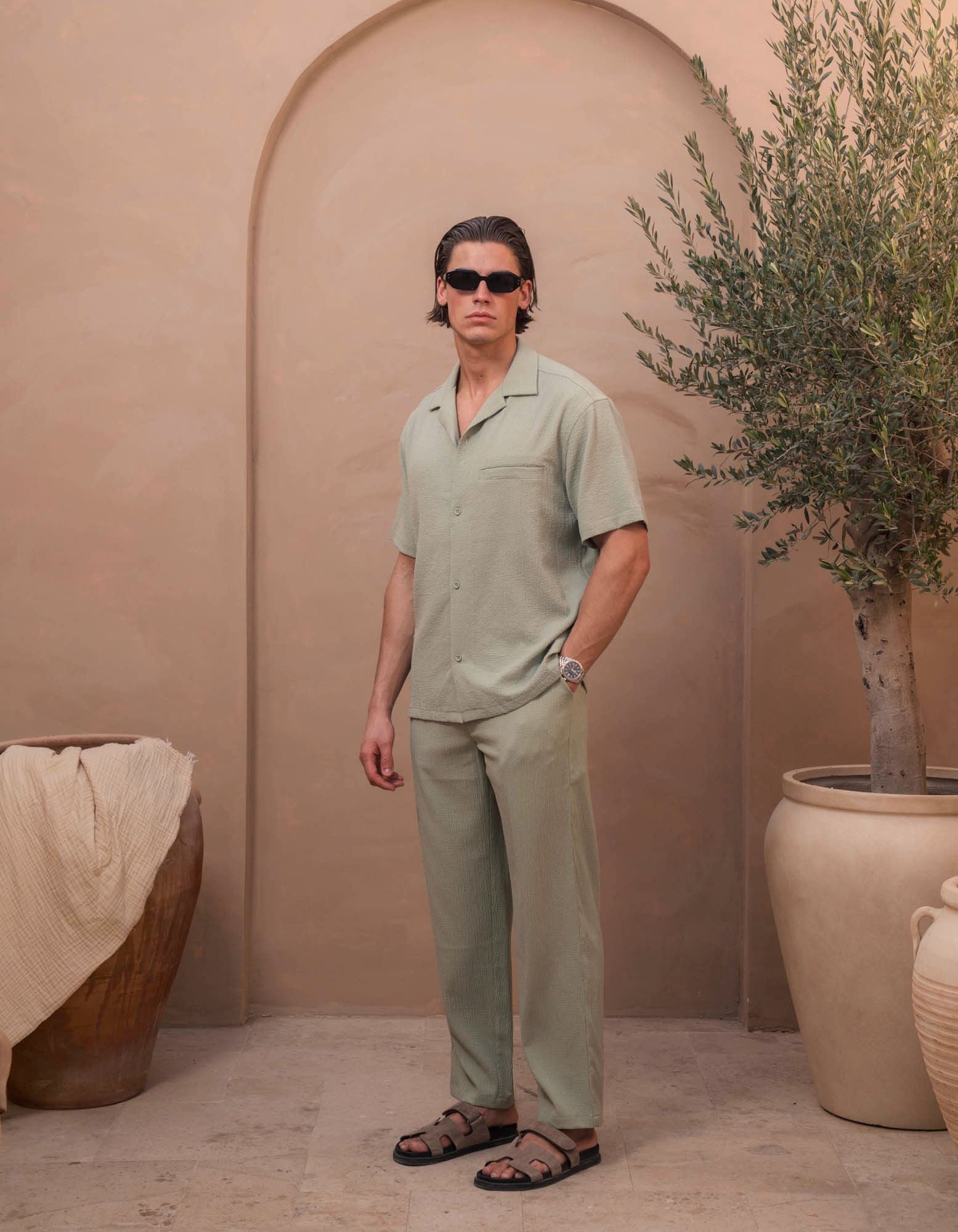 Hassan Seersucker Trouser - Sage