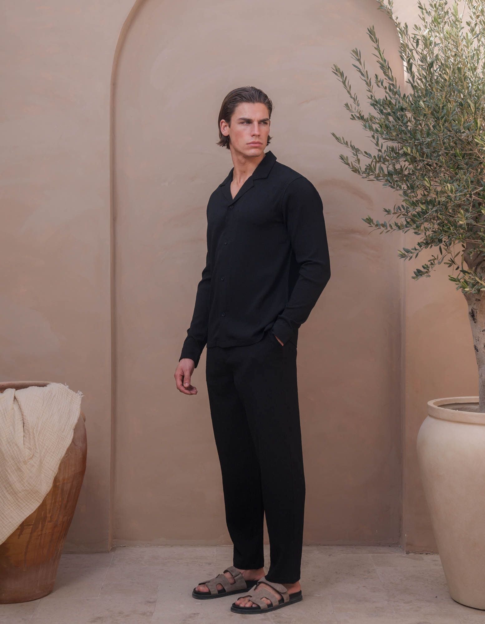 Hassan Seersucker Trouser - Black