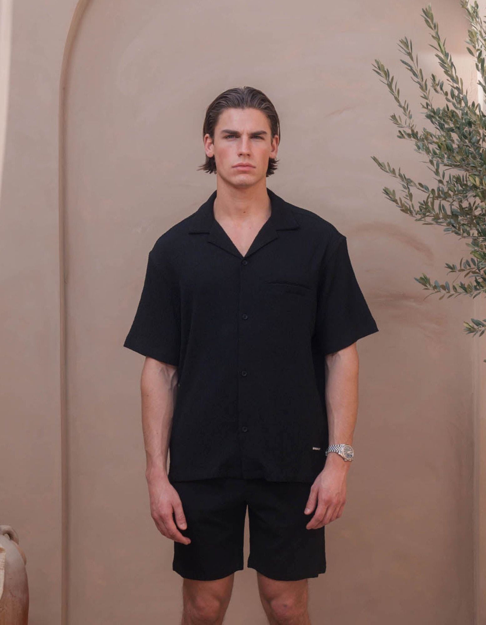 Hassan Seersucker S/S Shirt - Black