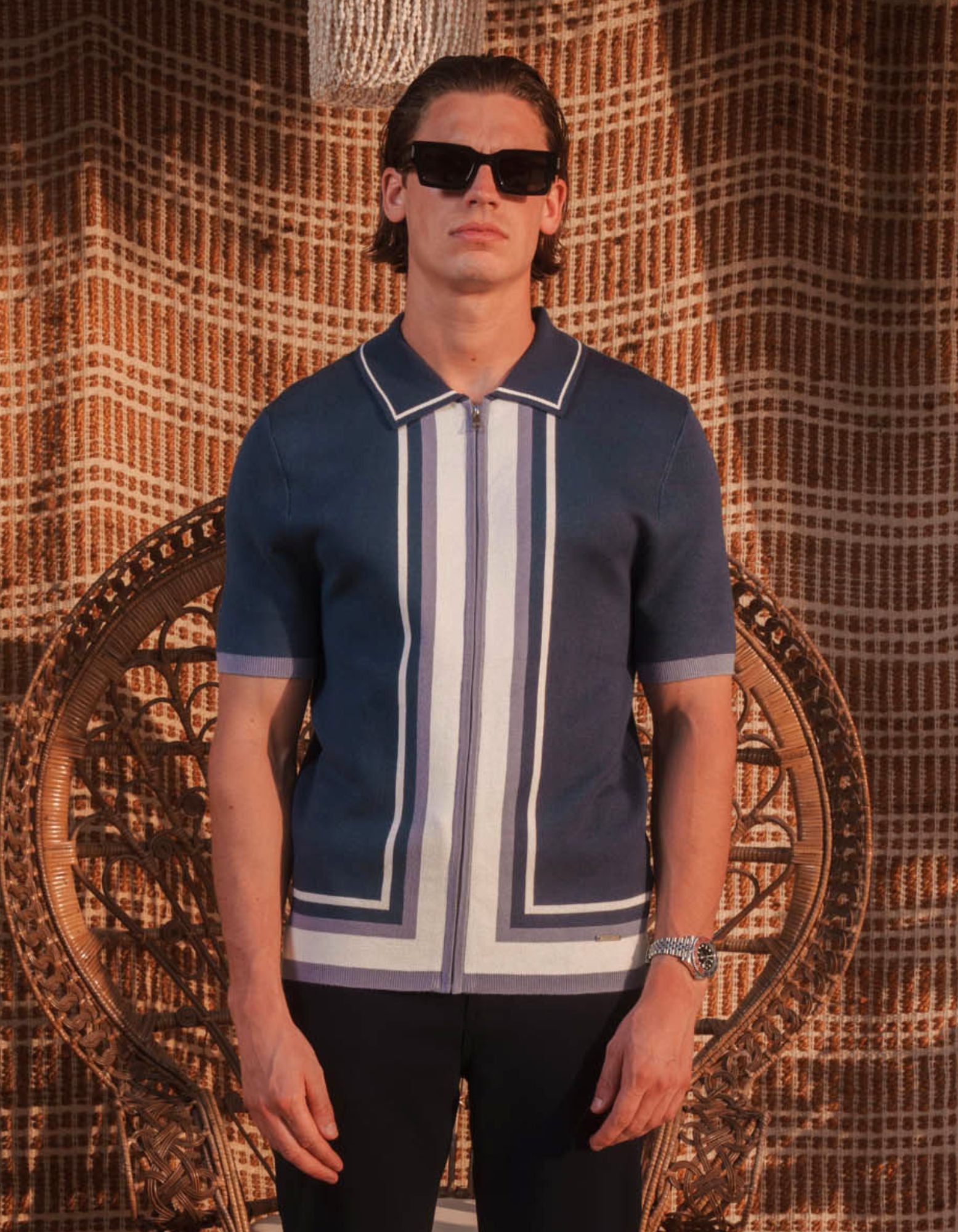 Eric Panelled Knit Shirt - Navy