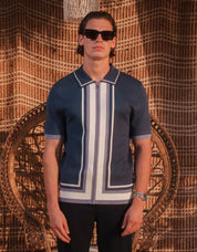 Eric Panelled Knit Shirt - Navy