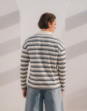 Ecru/Navy Stripe Long Sleeve Polo