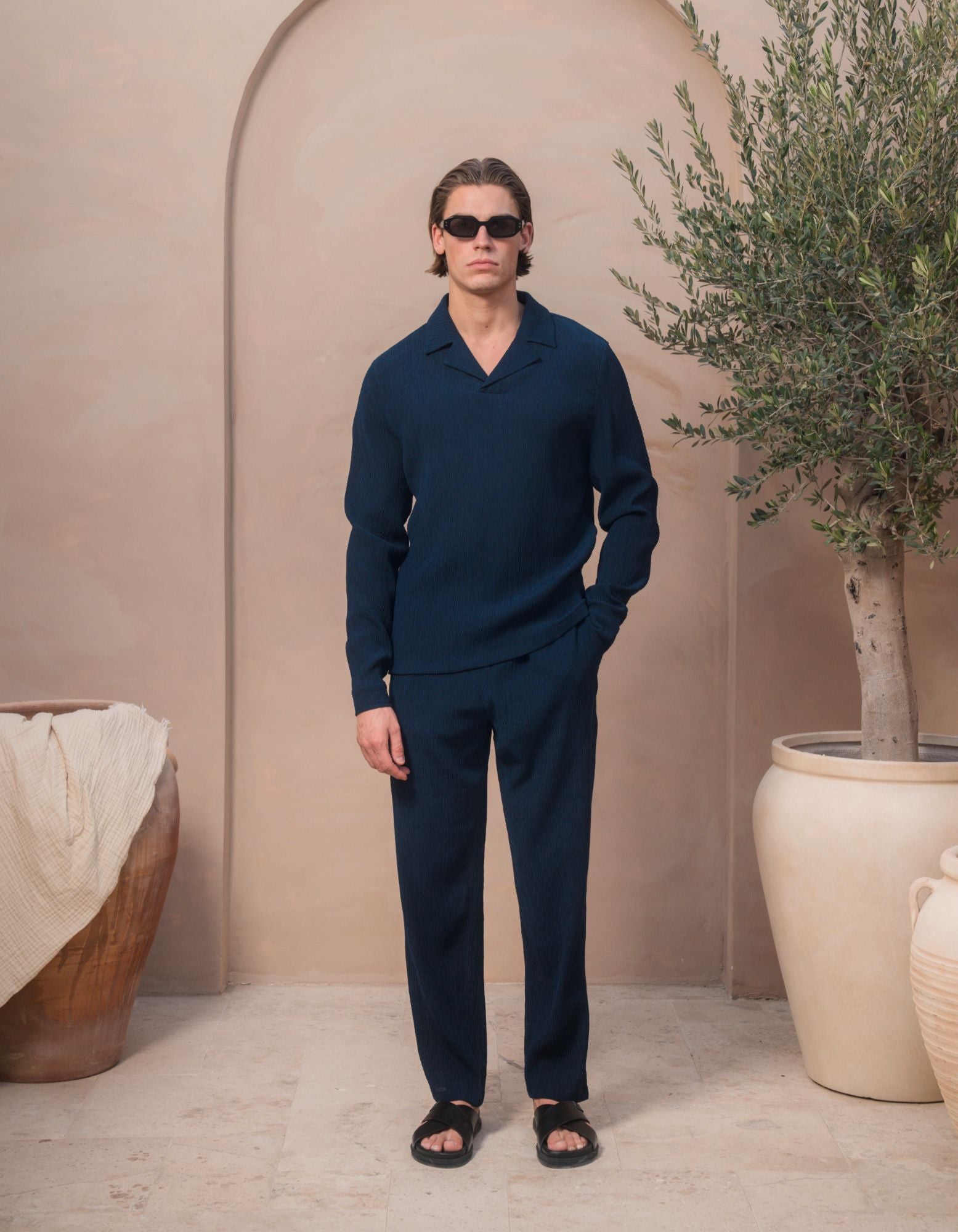 Harrison Textured L/S Polo - Navy