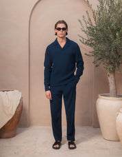 Harrison Textured L/S Polo - Navy