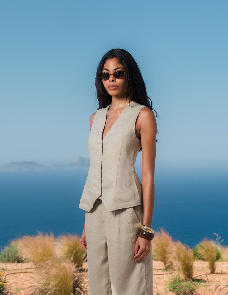 Amelia Linen Waistcoat - Oat