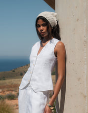 Amelia Linen Waistcoat - White