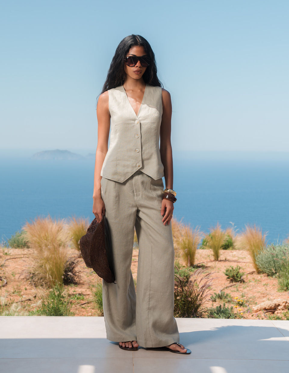Amelia Wide Leg Linen Trouser - Oat