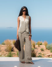Amelia Wide Leg Linen Trouser - Oat