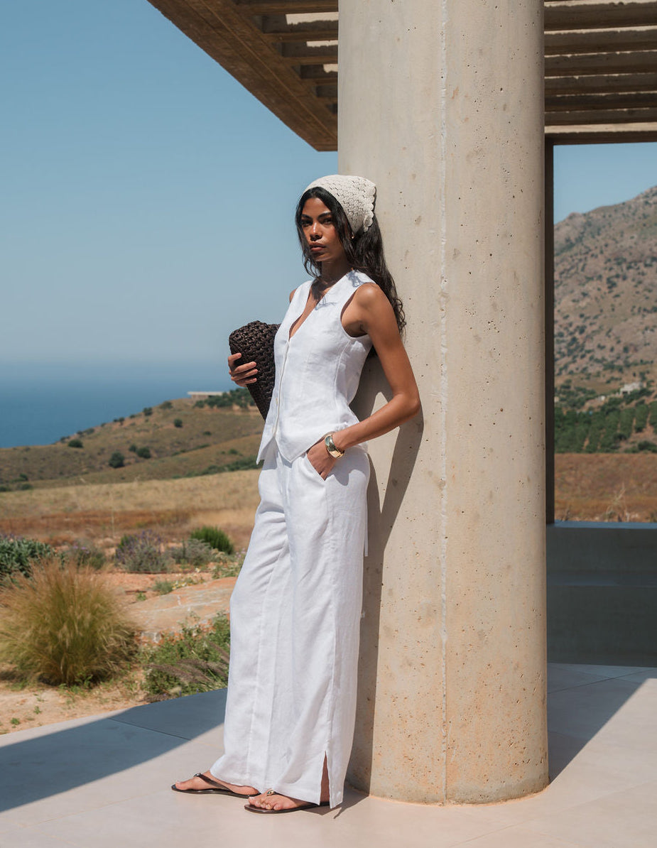 Amelia Wide Leg Linen Trouser - White