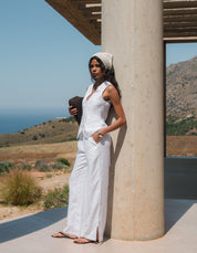 Amelia Wide Leg Linen Trouser - White