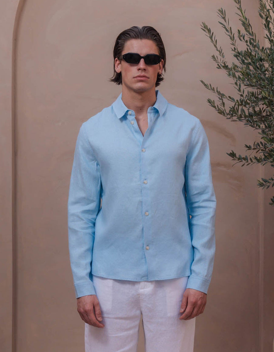 Casey Premium Linen Shirt - Sky Blue