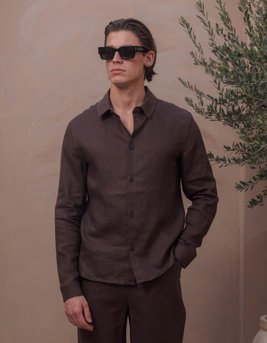 Casey Premium Linen Shirt - Brown