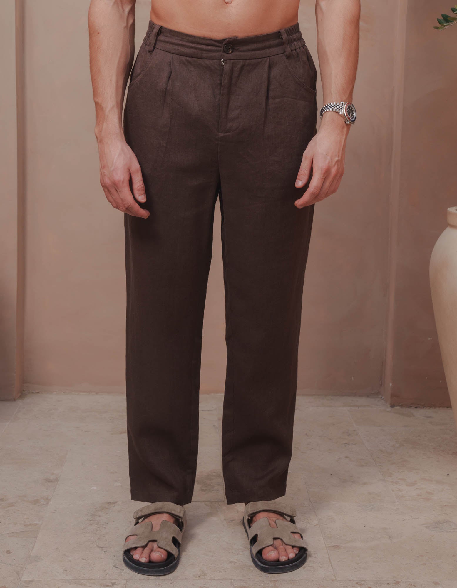 Casey Premium Linen Trouser - Brown