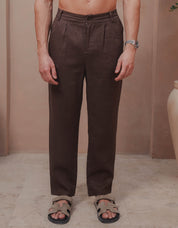Casey Premium Linen Trouser - Brown