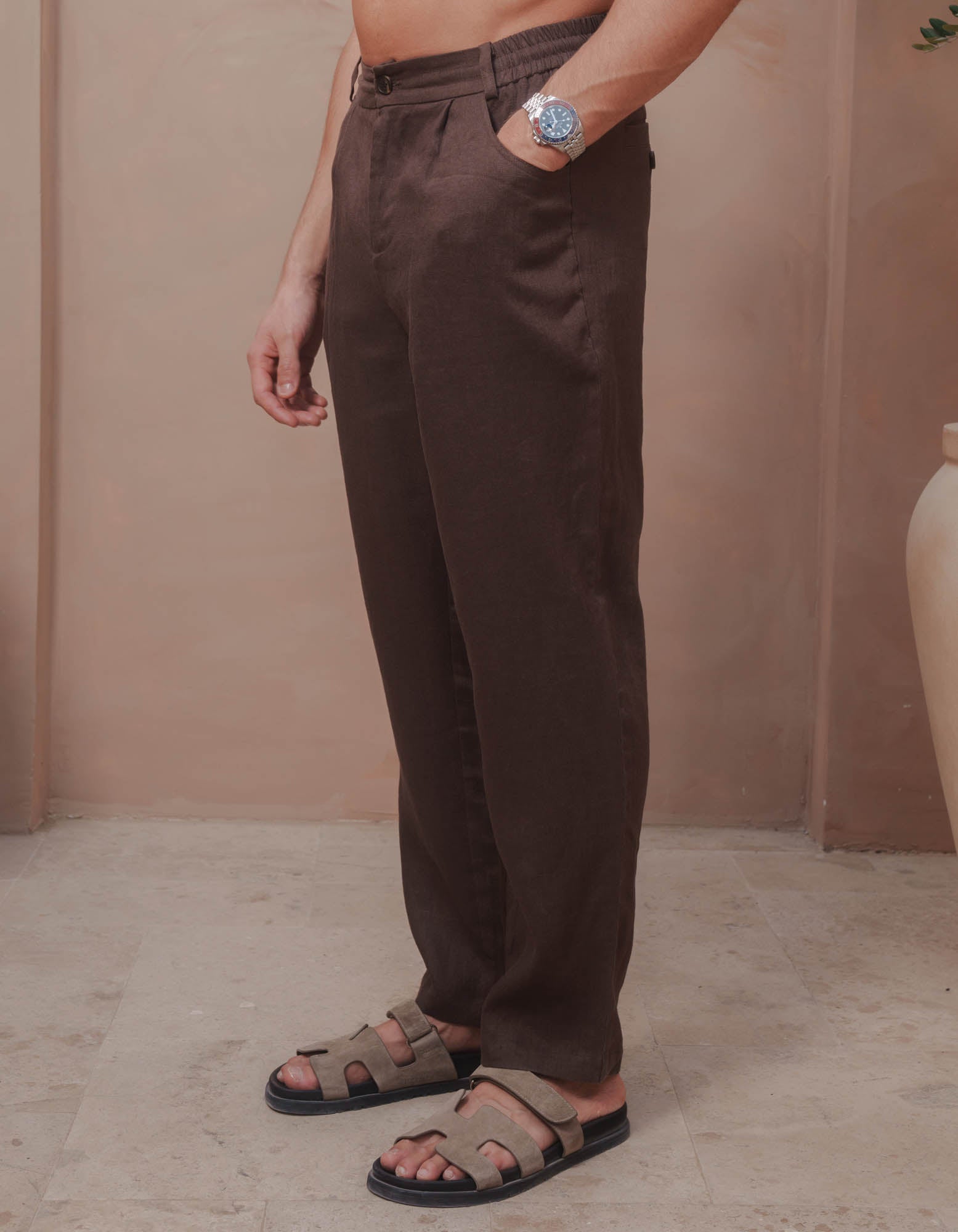 Casey Premium Linen Trouser - Brown