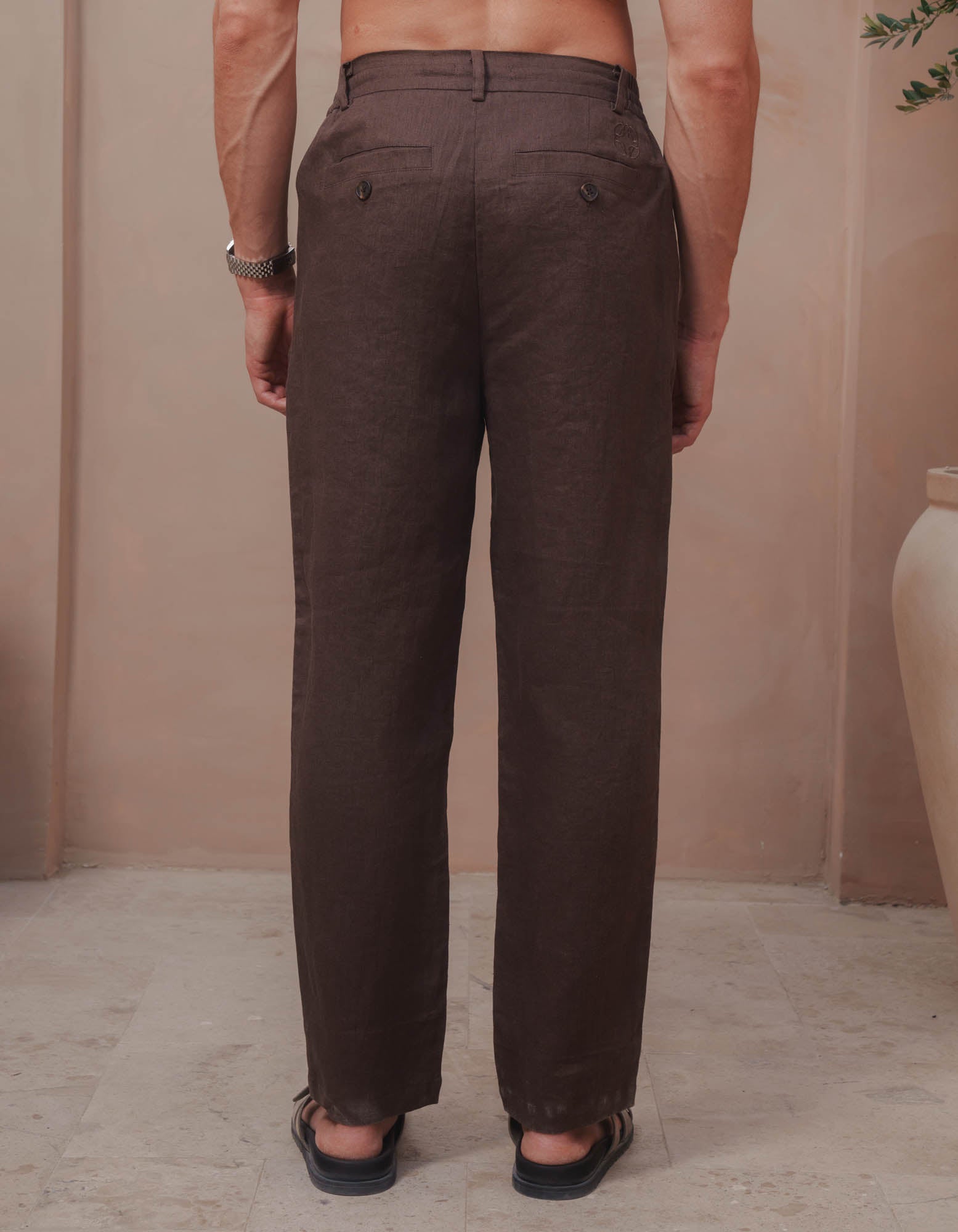 Casey Premium Linen Trouser - Brown