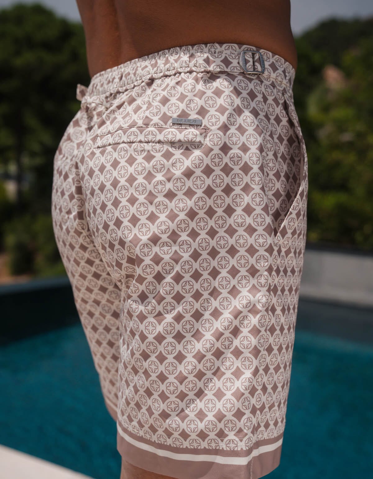 Emblem Print Side Adjuster Swimshort - Mocha