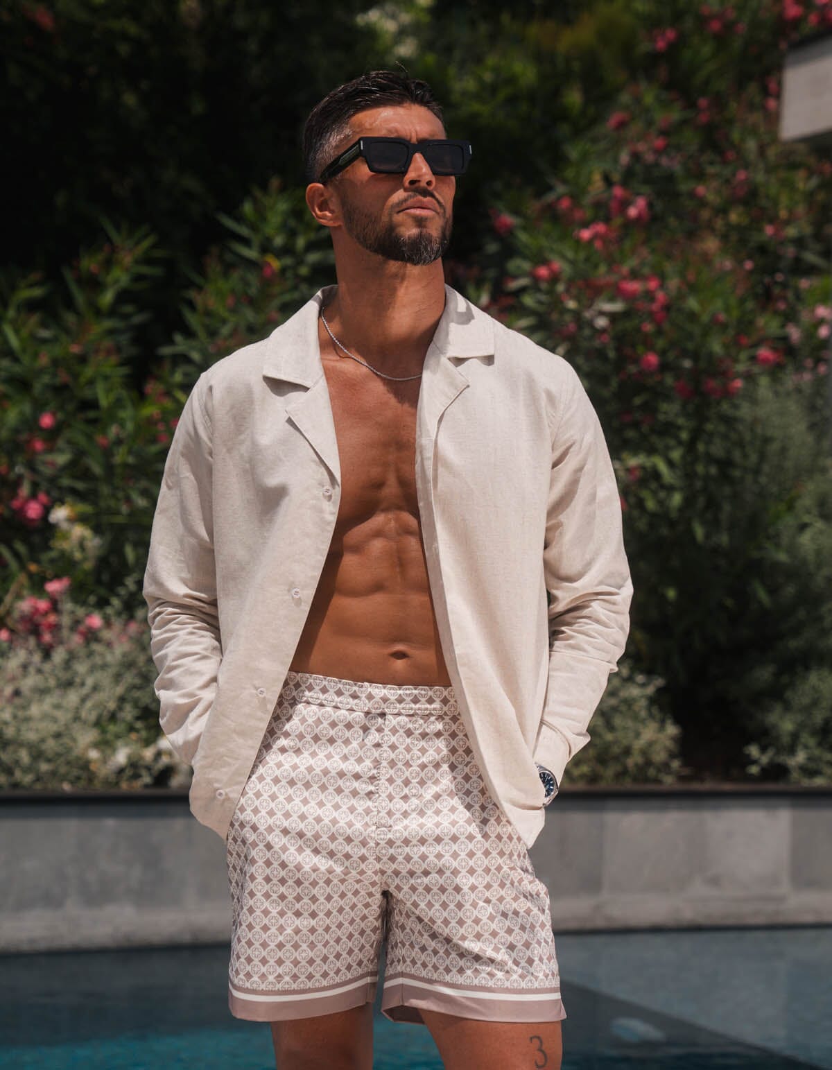 Emblem Print Side Adjuster Swimshort - Mocha