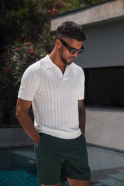 Enzo Chevron Knit Polo - White