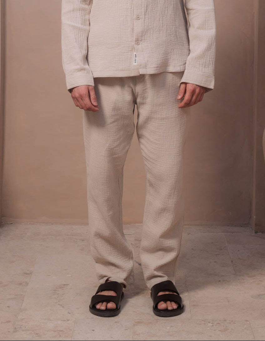 Duane Cotton Gauze Drawstring Trouser - Sand