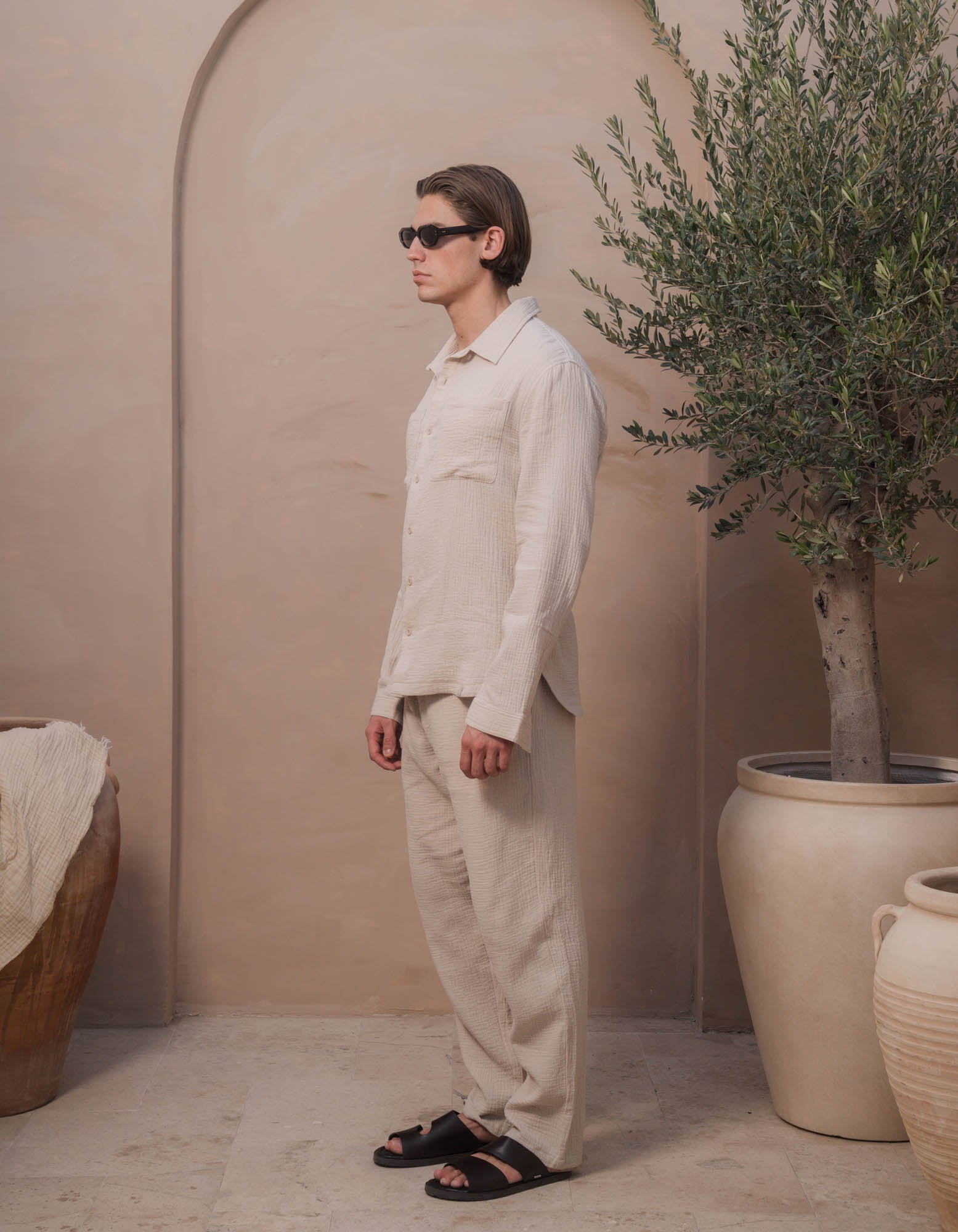 Duane Cotton Gauze Drawstring Trouser - Sand