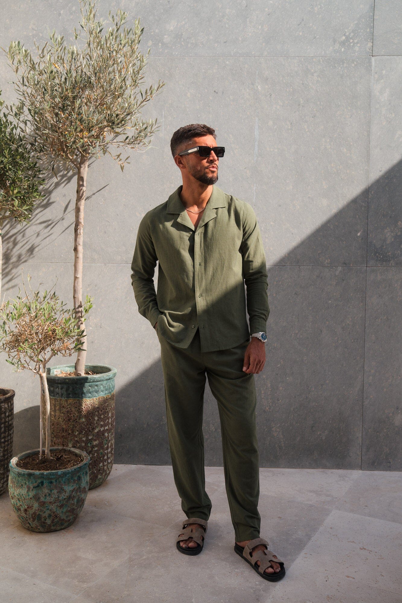 Elroy Linen Mix L/S Shirt - Olive