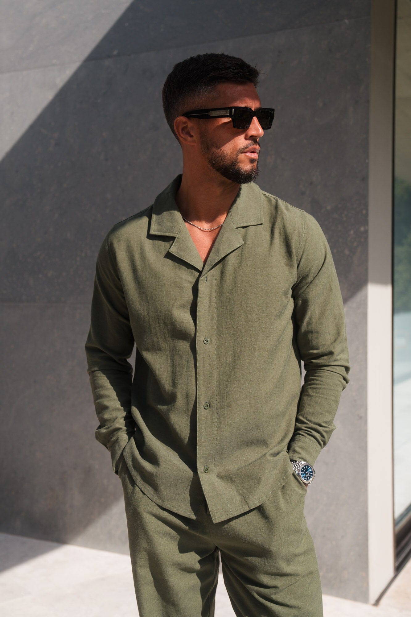 Elroy Linen Mix L/S Shirt - Olive
