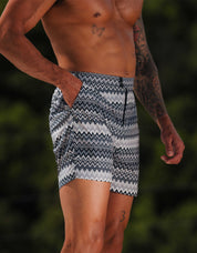 Zag Print Side Adjuster Swimshort - Black/White
