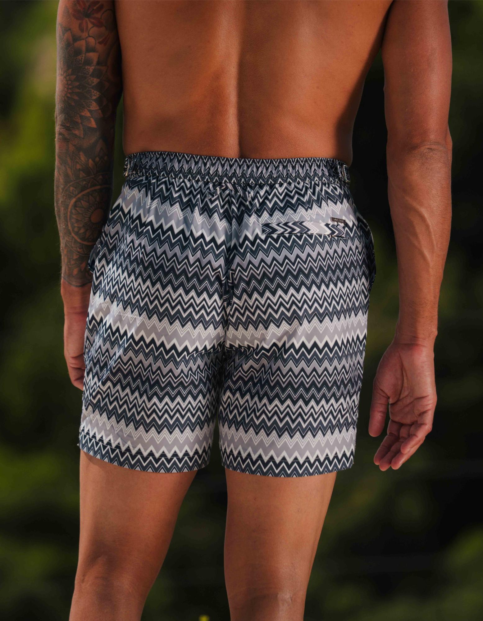 Zag Print Side Adjuster Swimshort - Black/White