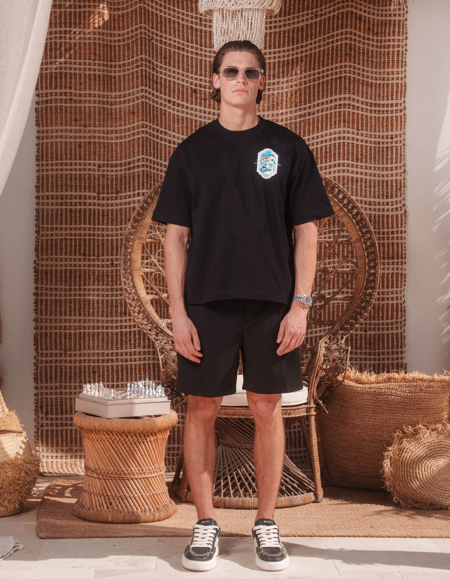 Santorini View Graphic T-Shirt - Black