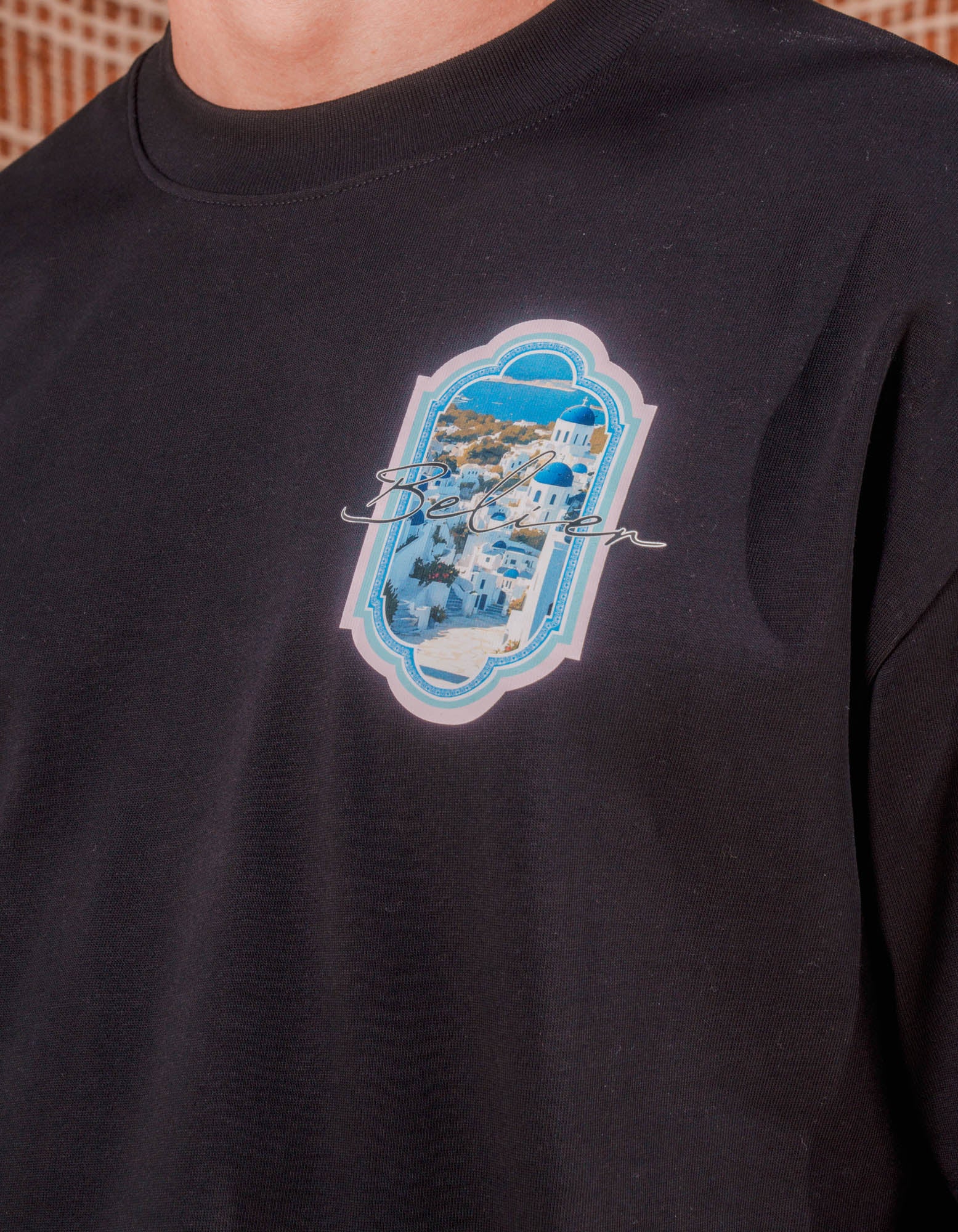 Santorini View Graphic T-Shirt - Black