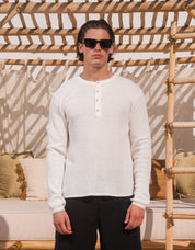 Ewan Knitted Henley Collar T-Shirt - White