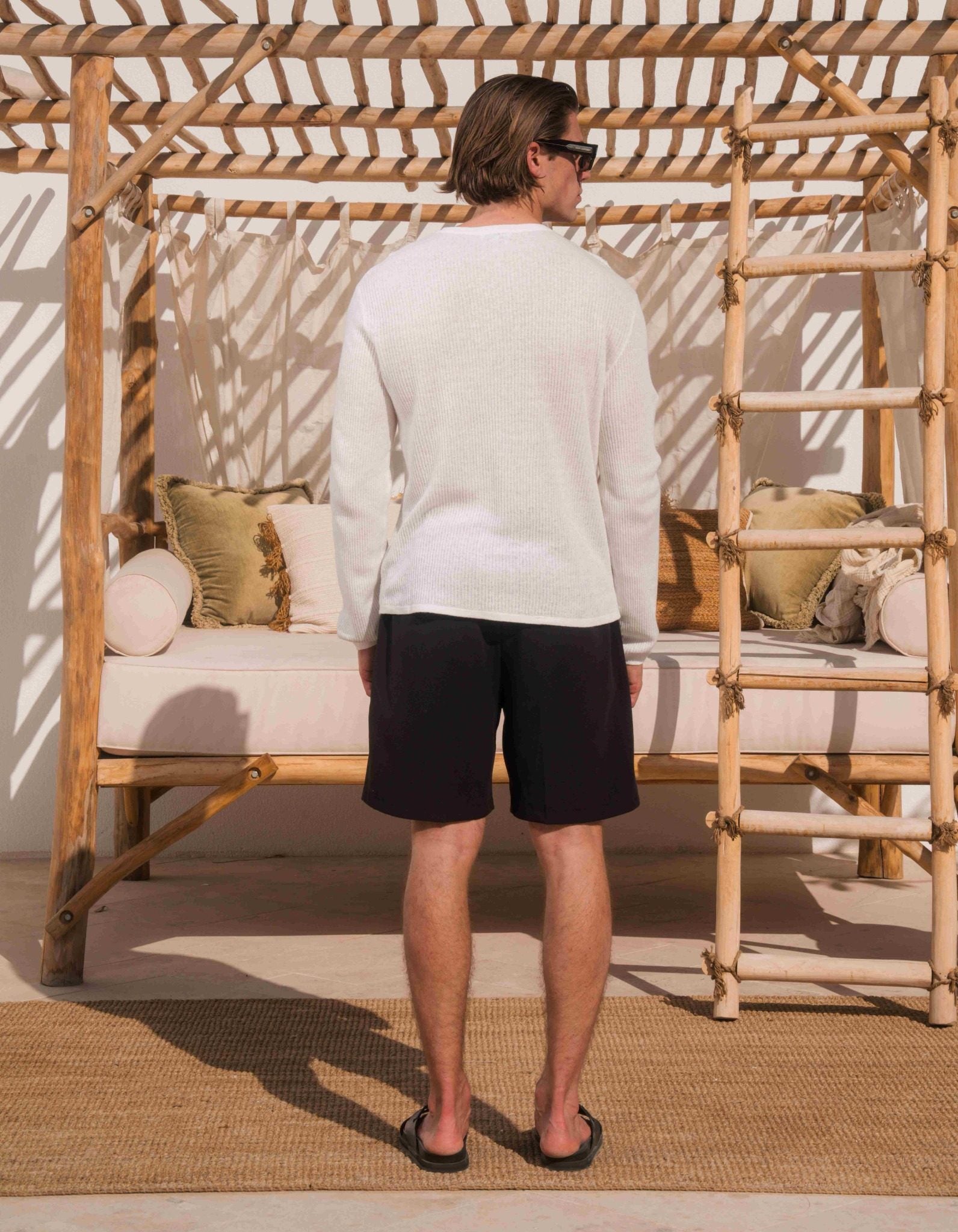 Ewan Knitted Henley Collar T-Shirt - White