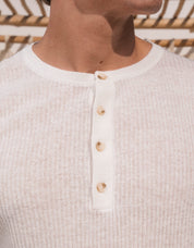Ewan Knitted Henley Collar T-Shirt - White
