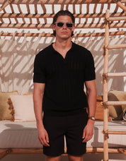 Enzo Chevron Knit Polo - Black