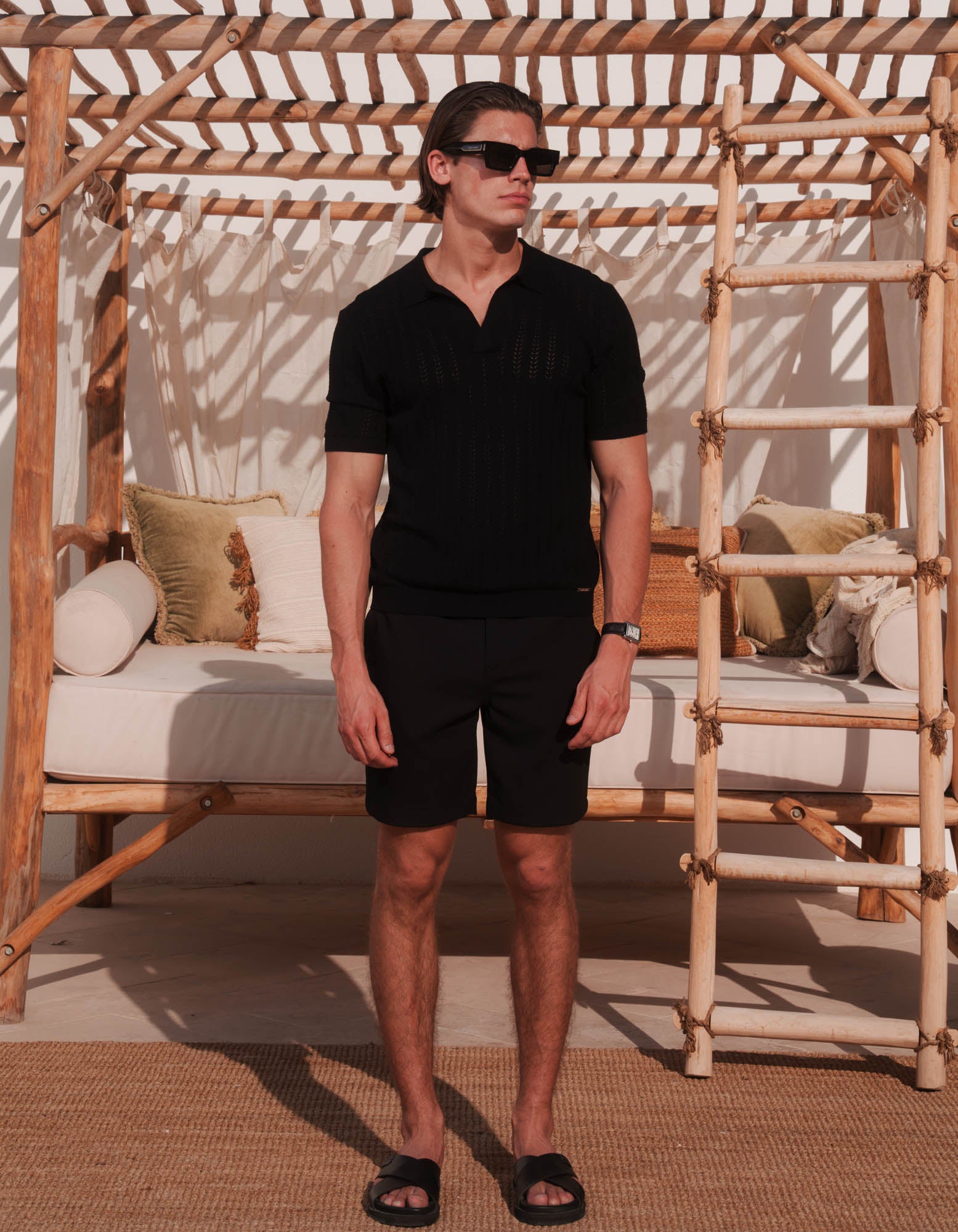 Enzo Chevron Knit Polo - Black