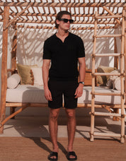 Enzo Chevron Knit Polo - Black