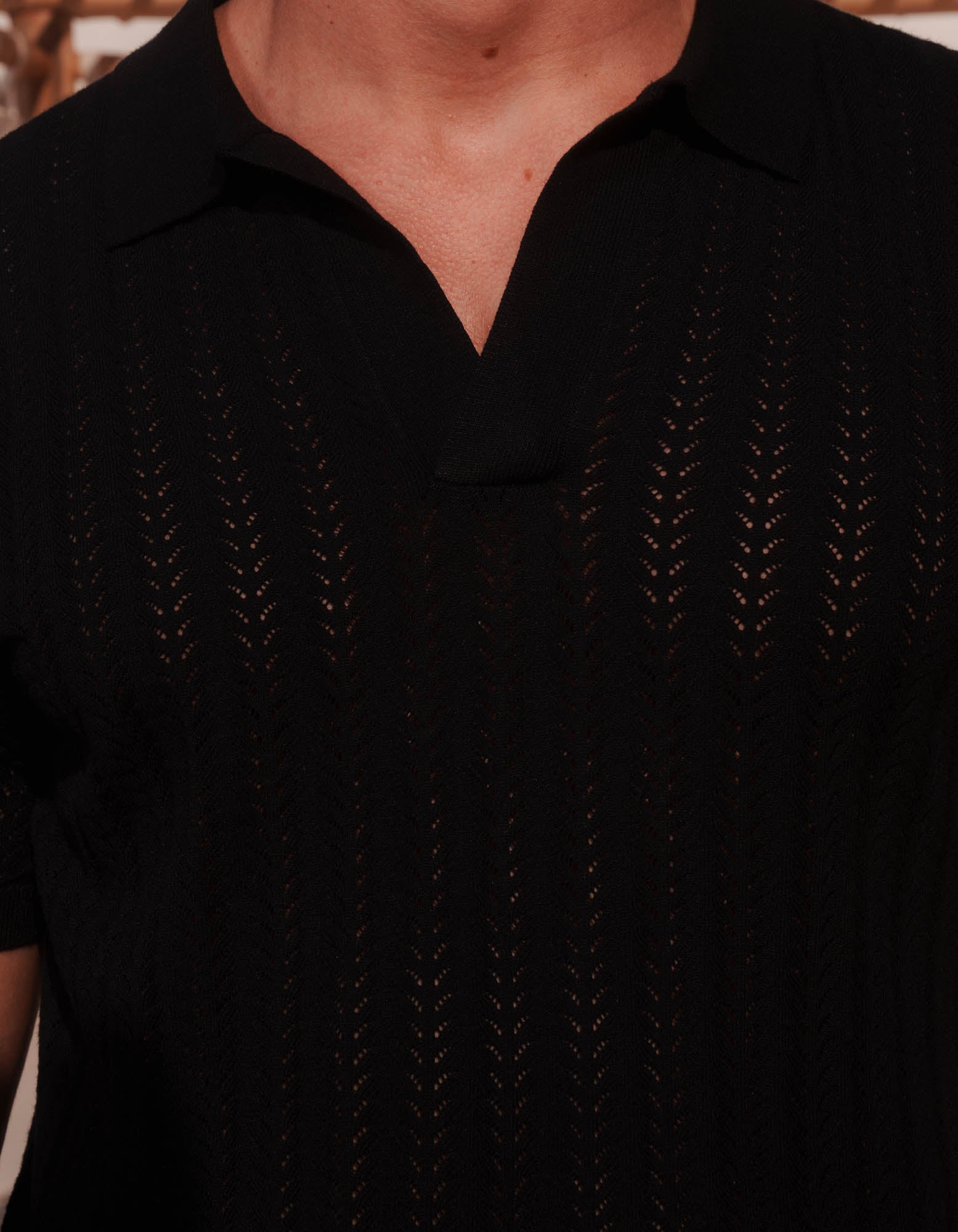 Enzo Chevron Knit Polo - Black