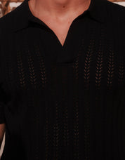 Enzo Chevron Knit Polo - Black