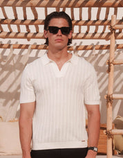 Enzo Chevron Knit Polo - White