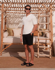 Enzo Chevron Knit Polo - White