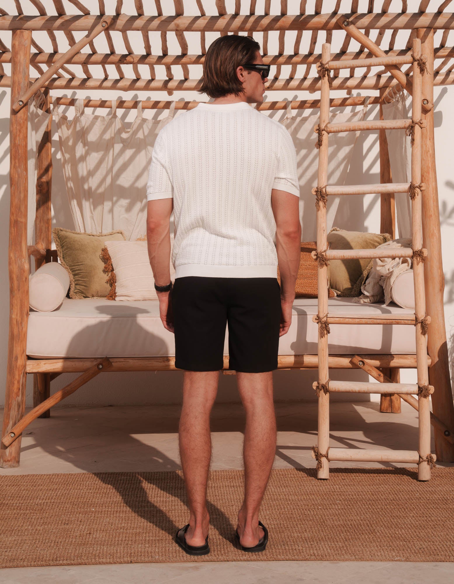 Enzo Chevron Knit Polo - White