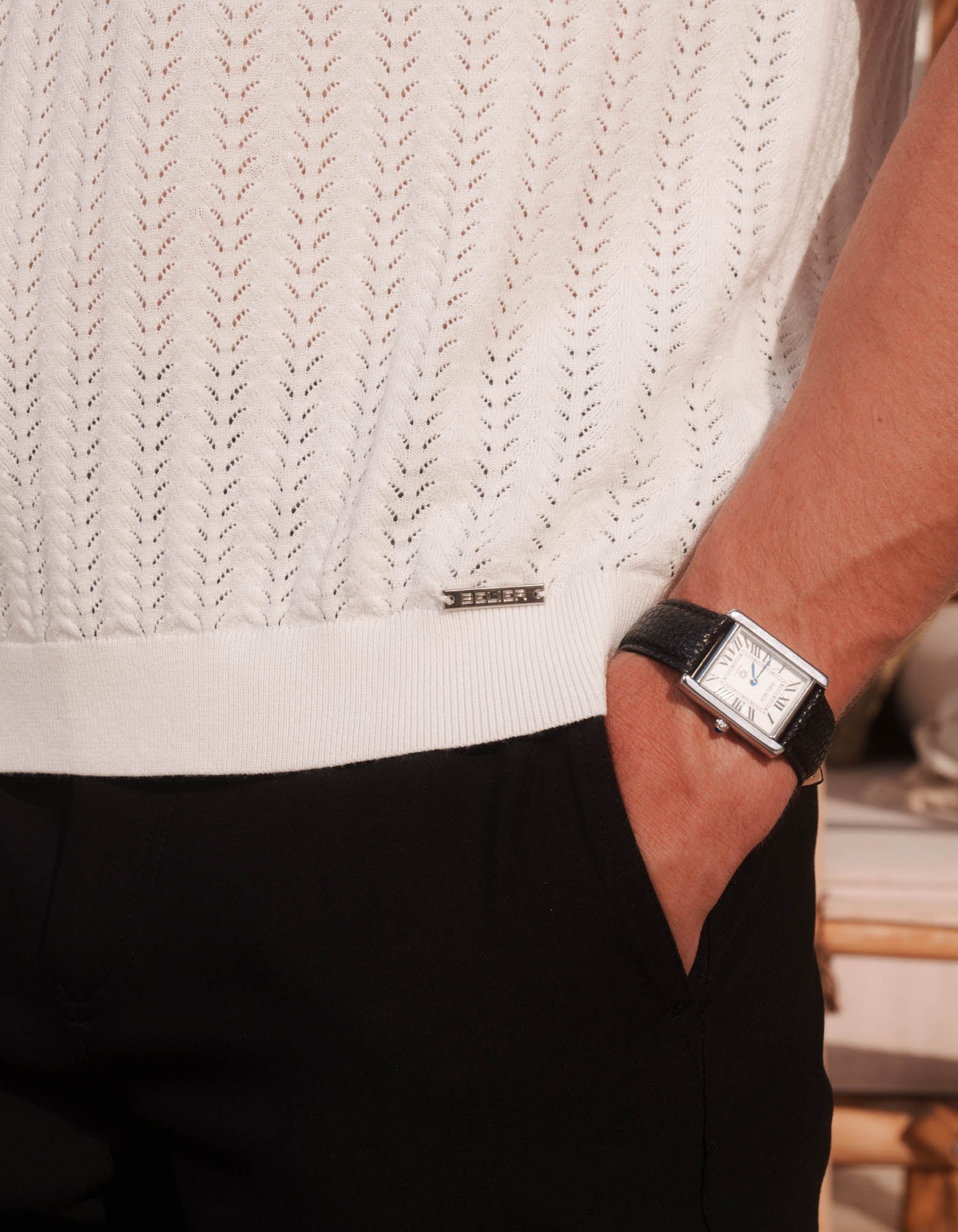 Enzo Chevron Knit Polo - White