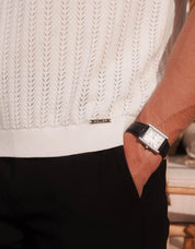 Enzo Chevron Knit Polo - White