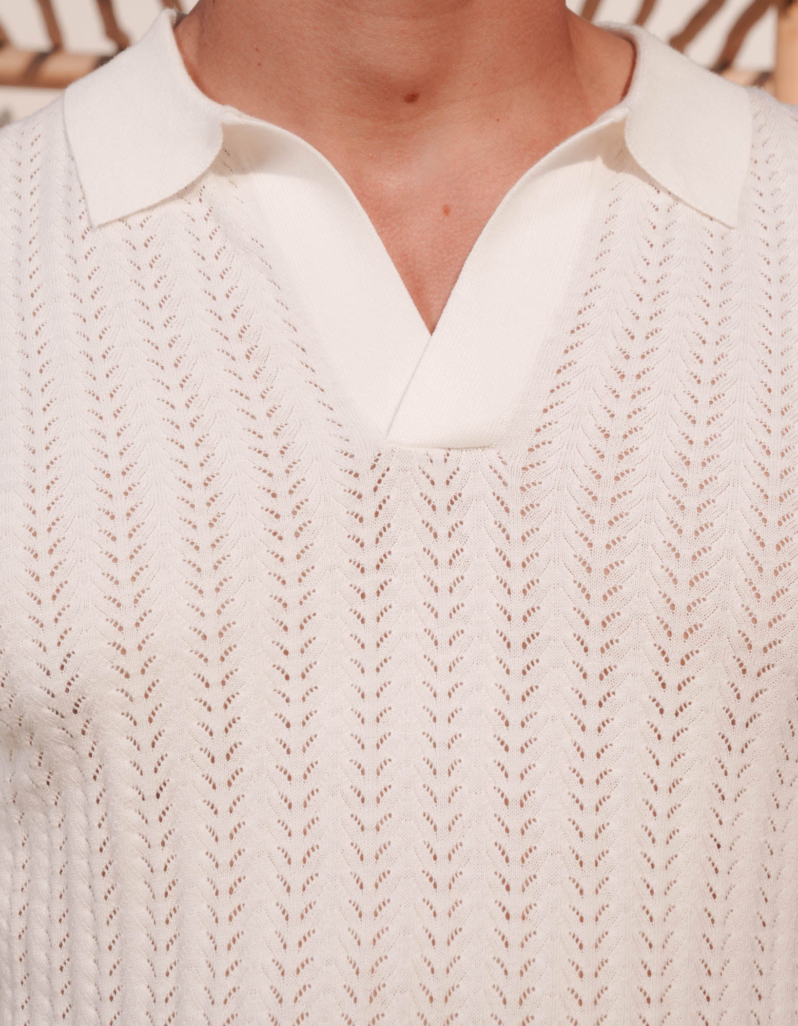 Enzo Chevron Knit Polo - White