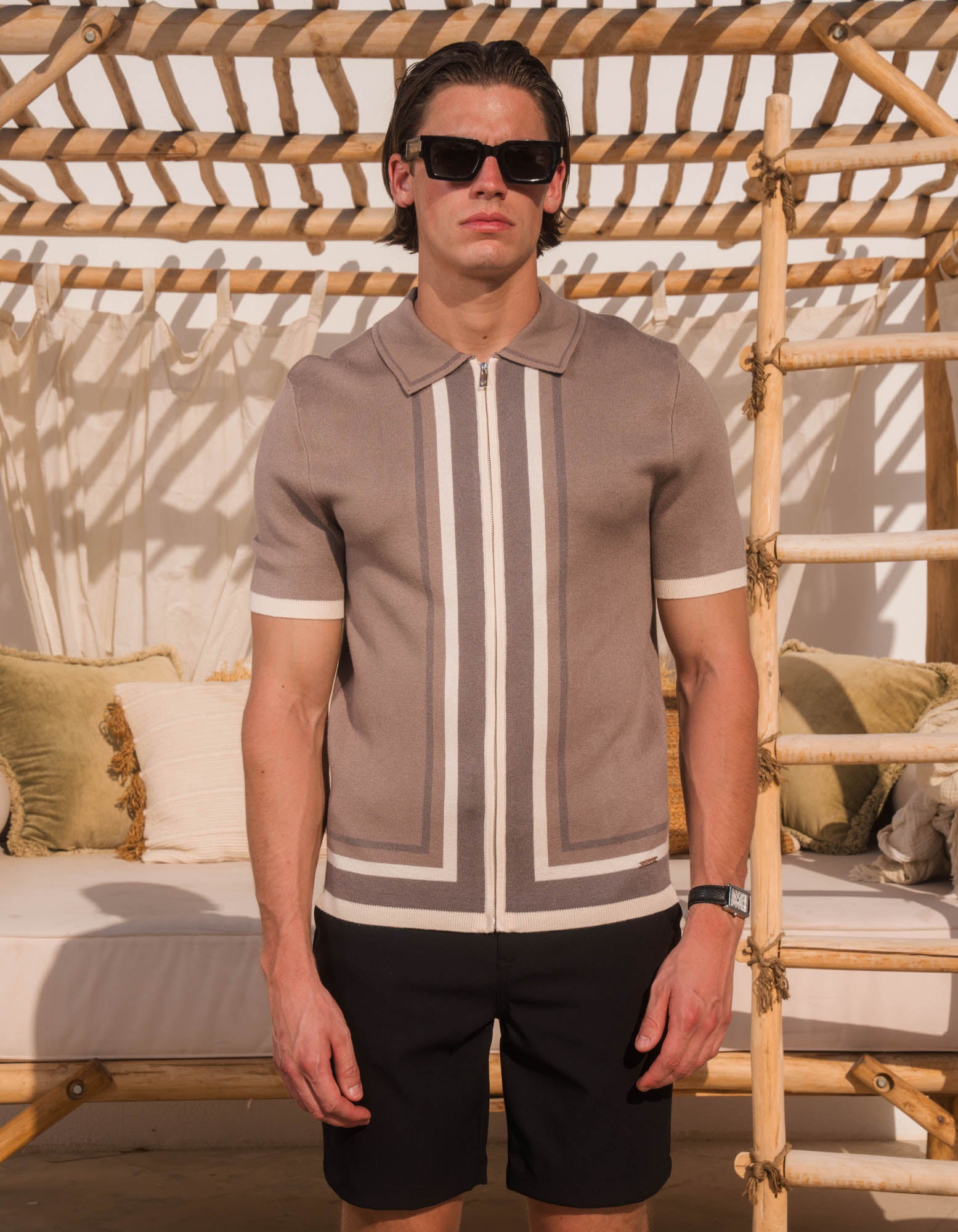 Eric Panelled Knit Shirt - Taupe